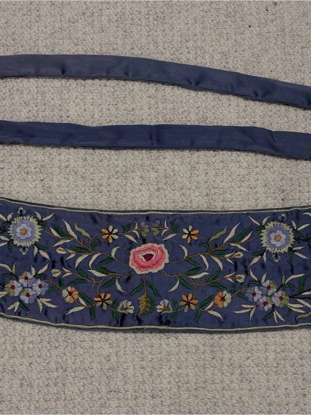 Blue Floral Embroidered Obi Belt